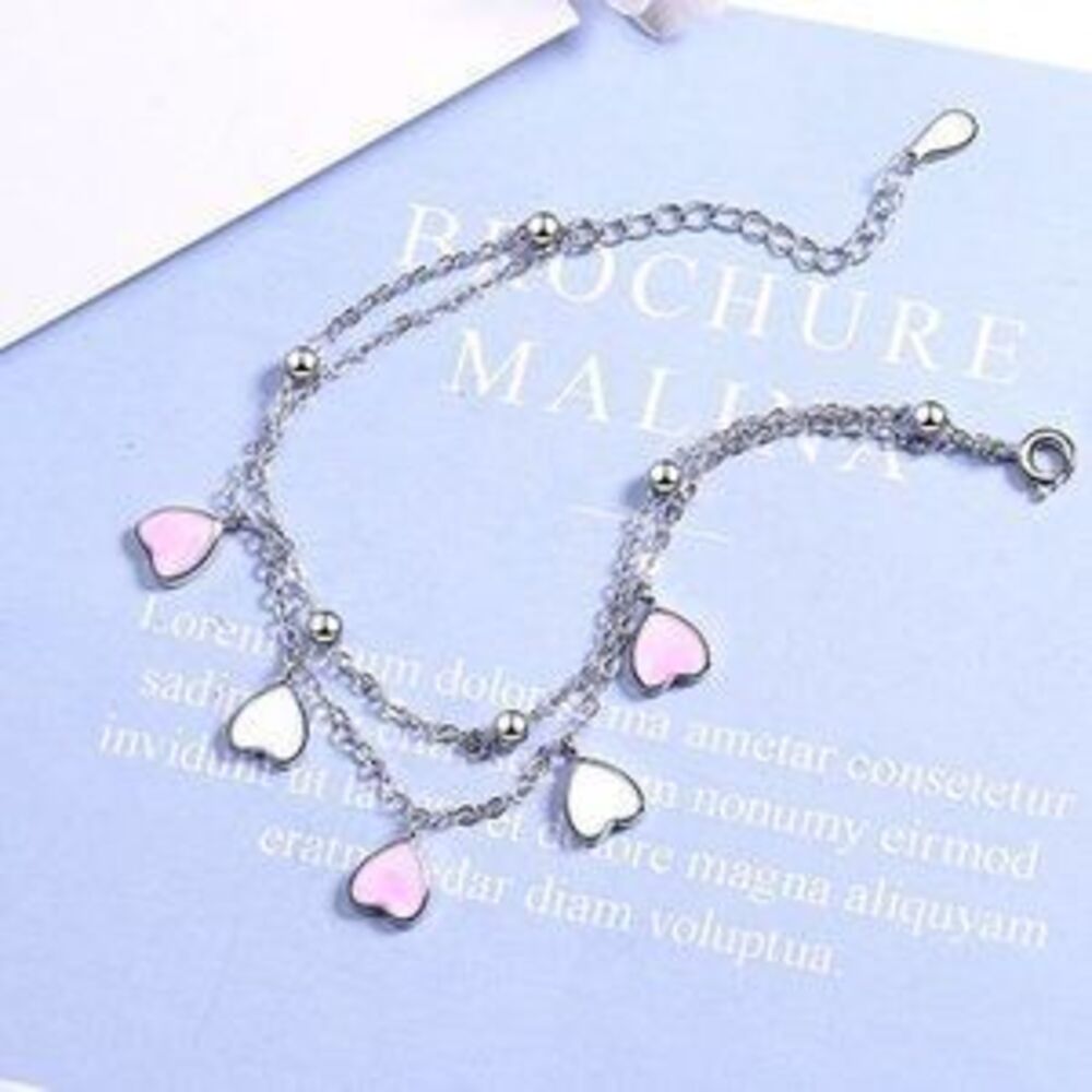 NEW 925 Sterling Silver Glazed Heart Bracelet - Picture 5 of 5